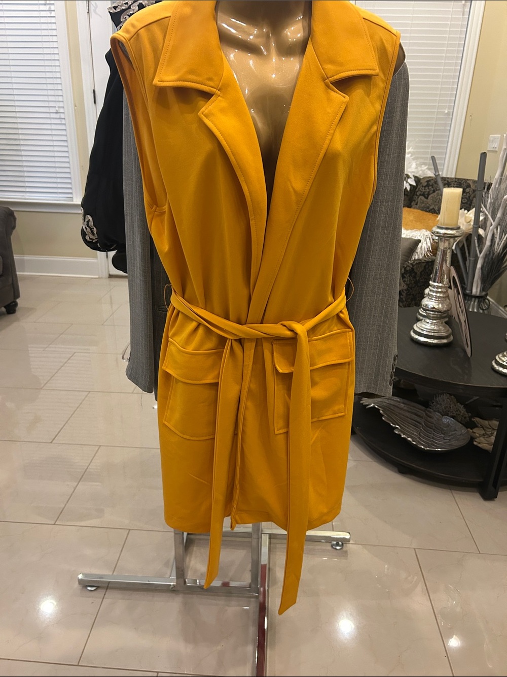 SHEIN Mustard Yellow Sleeveless Belted Trench Vest